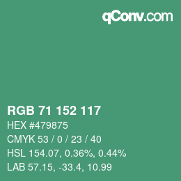 Color code: RGB 71 152 117 | qconv.com