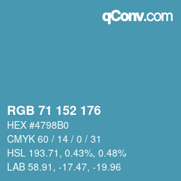 颜色代码: RGB 71 152 176 | qconv.com
