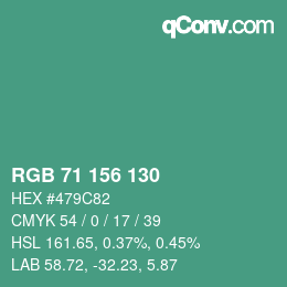 カラーコード: RGB 71 156 130 | qconv.com