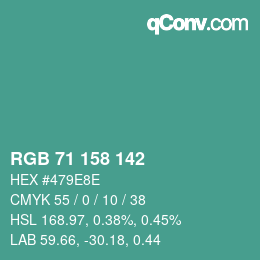 Color code: RGB 71 158 142 | qconv.com