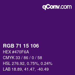 Color code: RGB 71 15 106 | qconv.com