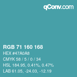 Color code: RGB 71 160 168 | qconv.com