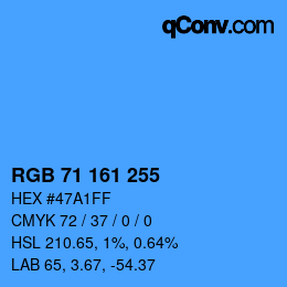 颜色代码: RGB 71 161 255 | qconv.com