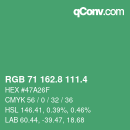 カラーコード: RGB 71 162.8 111.4 | qconv.com