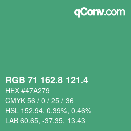 カラーコード: RGB 71 162.8 121.4 | qconv.com