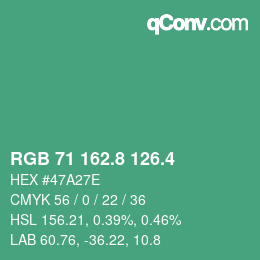カラーコード: RGB 71 162.8 126.4 | qconv.com