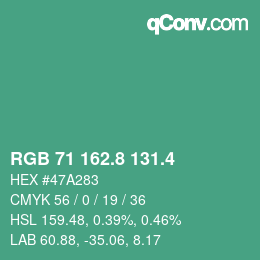 カラーコード: RGB 71 162.8 131.4 | qconv.com