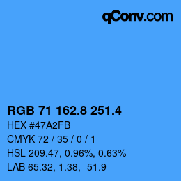 カラーコード: RGB 71 162.8 251.4 | qconv.com