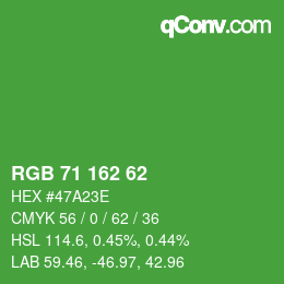 カラーコード: RGB 71 162 62 | qconv.com