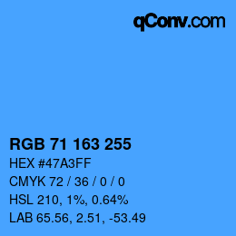 颜色代码: RGB 71 163 255 | qconv.com