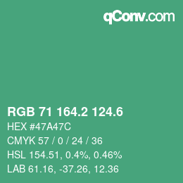 カラーコード: RGB 71 164.2 124.6 | qconv.com