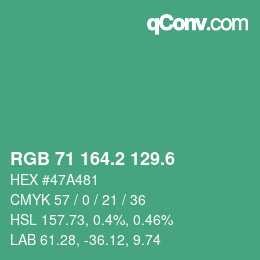 カラーコード: RGB 71 164.2 129.6 | qconv.com