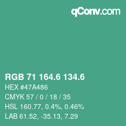 カラーコード: RGB 71 164.6 134.6 | qconv.com
