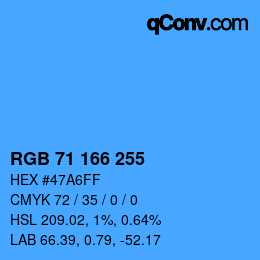 Color code: RGB 71 166 255 | qconv.com