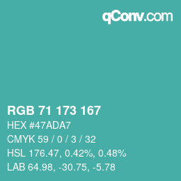 Color code: RGB 71 173 167 | qconv.com