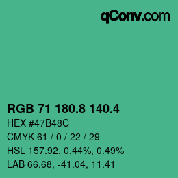 カラーコード: RGB 71 180.8 140.4 | qconv.com