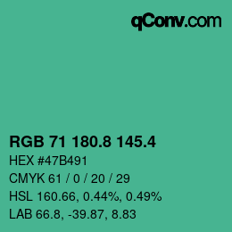 カラーコード: RGB 71 180.8 145.4 | qconv.com