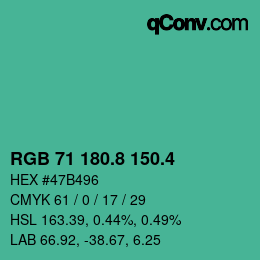 カラーコード: RGB 71 180.8 150.4 | qconv.com