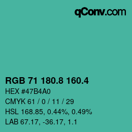 カラーコード: RGB 71 180.8 160.4 | qconv.com