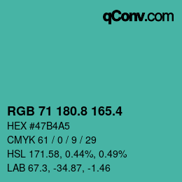 カラーコード: RGB 71 180.8 165.4 | qconv.com