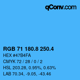 カラーコード: RGB 71 180.8 250.4 | qconv.com