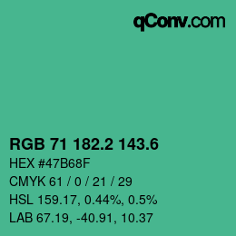 カラーコード: RGB 71 182.2 143.6 | qconv.com