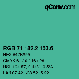 カラーコード: RGB 71 182.2 153.6 | qconv.com