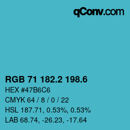 カラーコード: RGB 71 182.2 198.6 | qconv.com