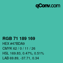 Color code: RGB 71 189 169 | qconv.com