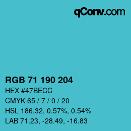 カラーコード: RGB 71 190 204 | qconv.com