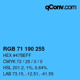 Color code: RGB 71 190 255 | qconv.com