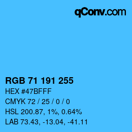 颜色代码: RGB 71 191 255 | qconv.com