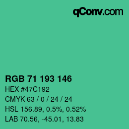 カラーコード: RGB 71 193 146 | qconv.com