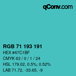 Color code: RGB 71 193 191 | qconv.com