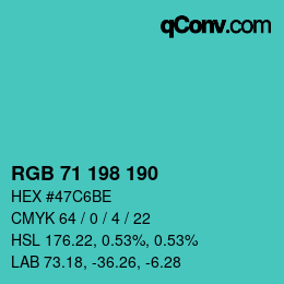 カラーコード: RGB 71 198 190 | qconv.com