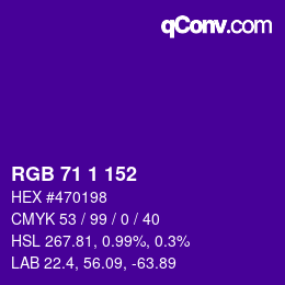 颜色代码: RGB 71 1 152 | qconv.com