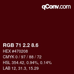 カラーコード: RGB 71 2.2 8.6 | qconv.com