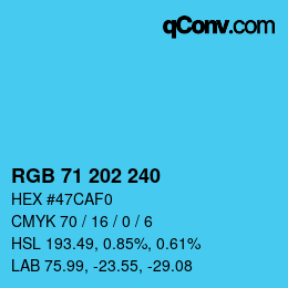 カラーコード: RGB 71 202 240 | qconv.com