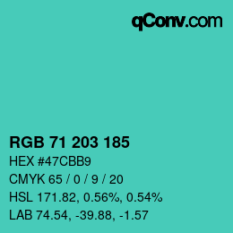 颜色代码: RGB 71 203 185 | qconv.com