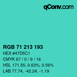 カラーコード: RGB 71 213 193 | qconv.com