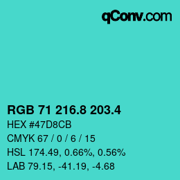 カラーコード: RGB 71 216.8 203.4 | qconv.com