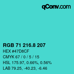 カラーコード: RGB 71 216.8 207 | qconv.com