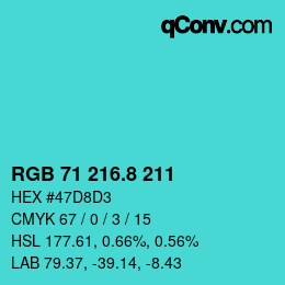 カラーコード: RGB 71 216.8 211 | qconv.com