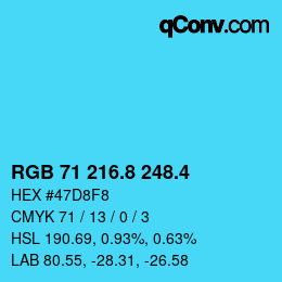 カラーコード: RGB 71 216.8 248.4 | qconv.com