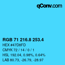 カラーコード: RGB 71 216.8 253.4 | qconv.com