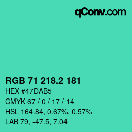 カラーコード: RGB 71 218.2 181 | qconv.com