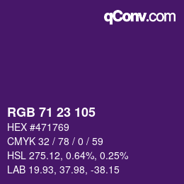 颜色代码: RGB 71 23 105 | qconv.com