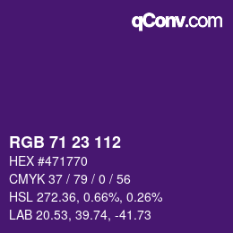 Color code: RGB 71 23 112 | qconv.com