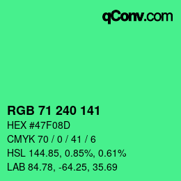 カラーコード: RGB 71 240 141 | qconv.com