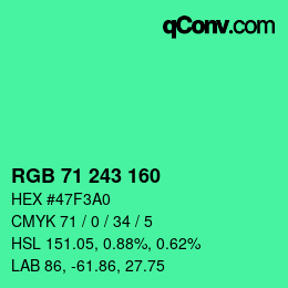 Color code: RGB 71 243 160 | qconv.com